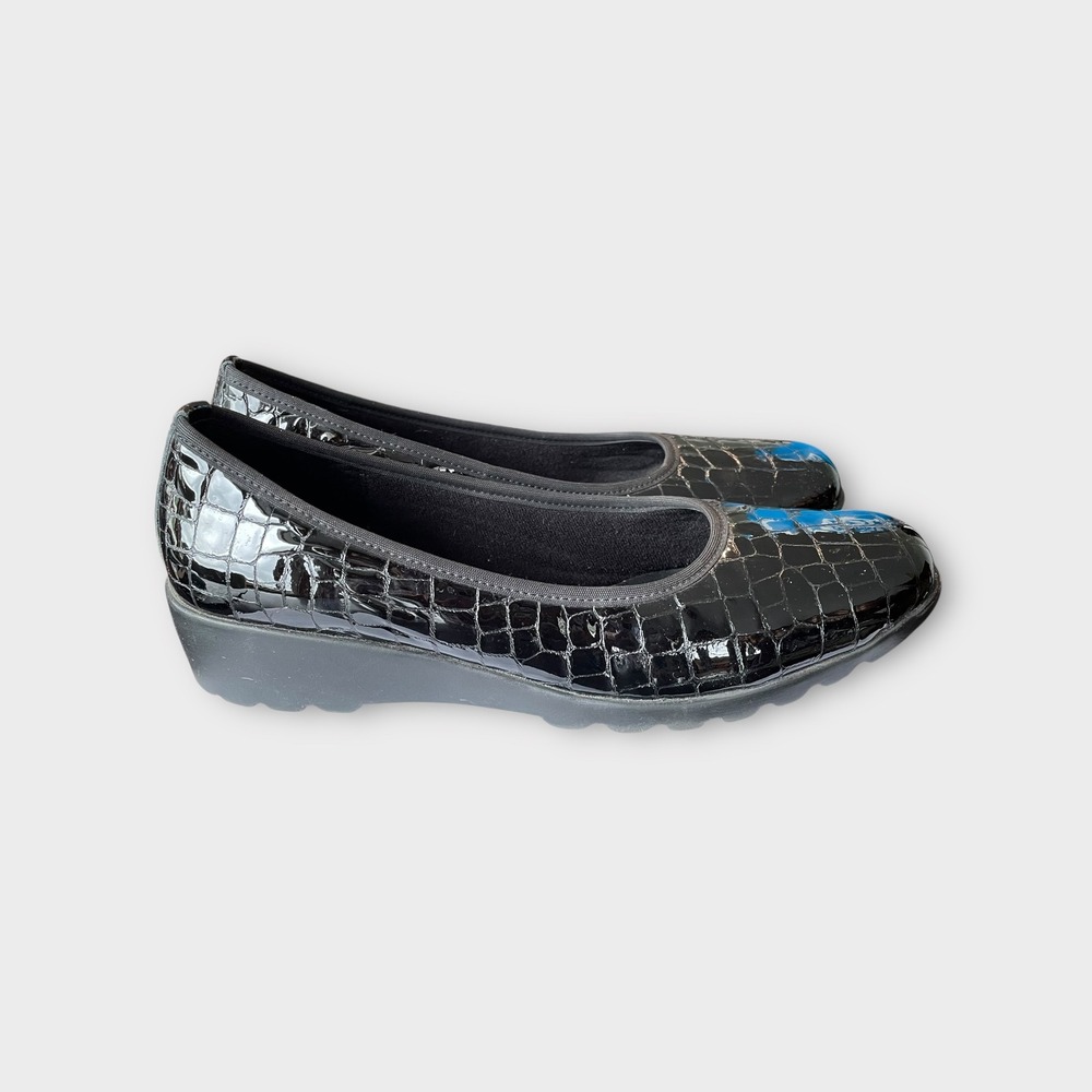 Josef Seibel Women Slip On Comfort Shoe 10 Black Patent Leather Air Ped European